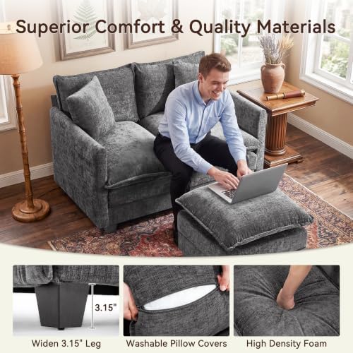 50" Loveseat Sofa with Ottoman, Cloud 2-Layer Cushion & 27" Deep Seat, Modern - Image 6