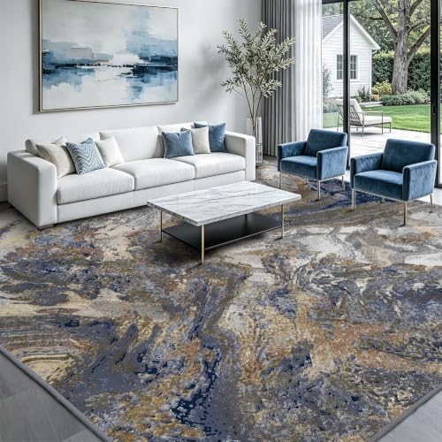 Modern Abstract Blue 10x10 Rug: Large Square Area Rugs by Luxcrest