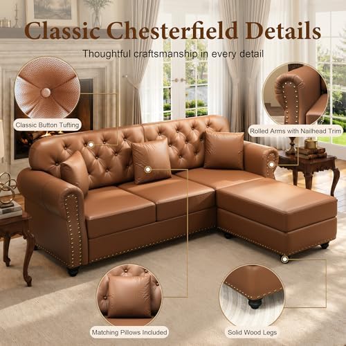 63'' Faux Leather Chesterfield Loveseat Sofa - Image 6