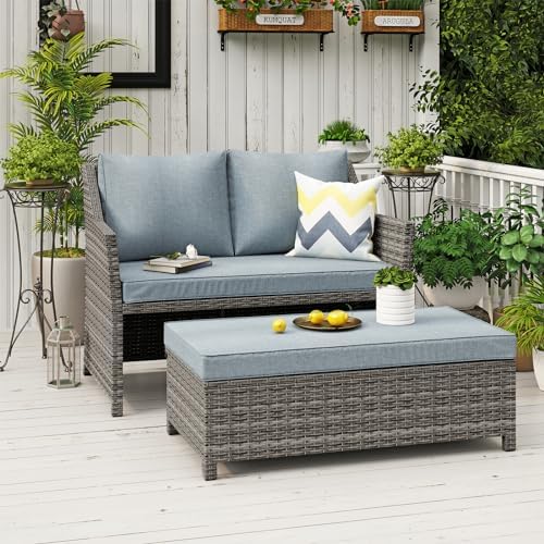 OC Orange-Casual Wicker Patio Loveseat Sofa w/Storage Ottoman by OCOrange-Casual