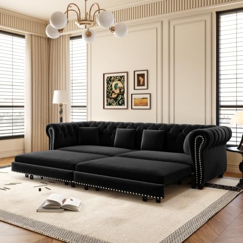 89" Velvet Pull-Out Chesterfield King Sleeper Sofa Bed by Unknown