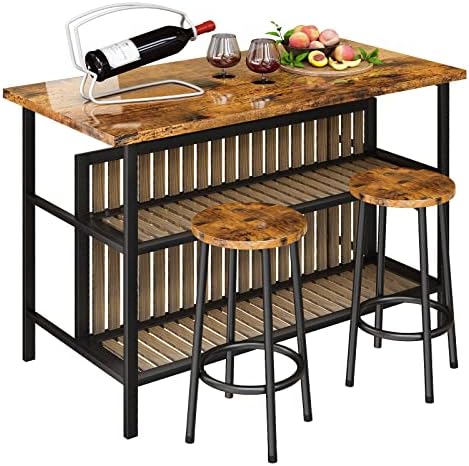 AWQM Kitchen Island with Seating & Storage, Bar Table & Chair Set by AWQM