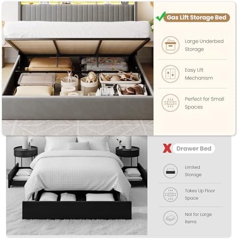 SHA CERLIN King Size LED Lift Up Storage Bed Frame Charging Station - Image 4