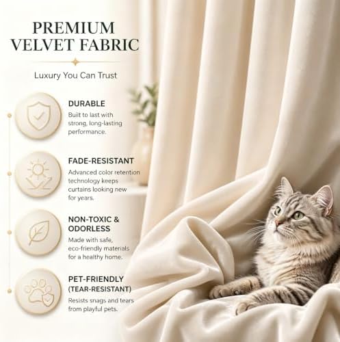 SMILETIME Ivory White Velvet Curtains 52"x96" Grommet 4 Panels - Image 7