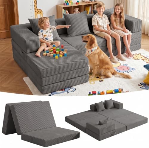 Modular Kids Play Couch, Convertible Toddler Sectional Sofa, Soft Cloud by Edbuosy