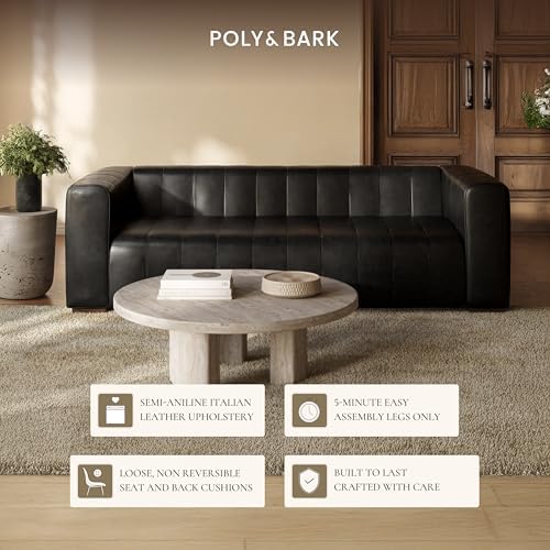 Poly & Bark Canale 86" Sofa – Onyx Black Italian Leather, Channel-Tufted - Image 5