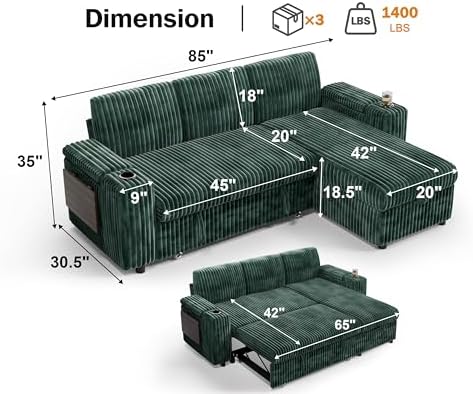 WEUP 86" Modular Sectional Sleeper Sofa - Image 2