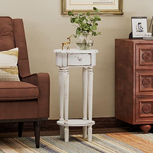 COSIEST Tall End Table with Drawer, Round Nightstand with Storage Shelf - Image 3
