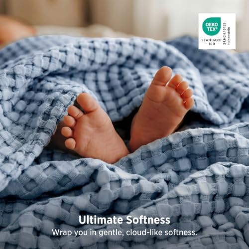 Bedsure Cooling Waffle Blanket for Hot Sleeper, Dusty Blue, King 104" X 90" - Image 4