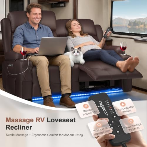 Reclining Loveseat Sofa, RV Loveseats Recliner Sofas Wall Hugger, Double - Image 5