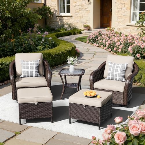 5 Piece Patio Furniture Set, Wicker Outdoor Conversation Set by Meetleisure-LeisureLiving