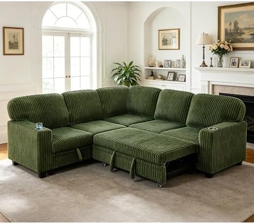 L-Shaped Sectional Couch with Storage and Pull Out Bed, Convertible Sofa Bed by LITVZ