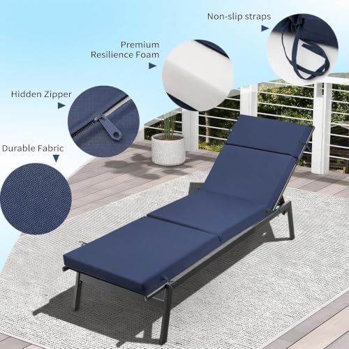 2 Pack Blue Outdoor Chaise Lounge Cushions - Image 4