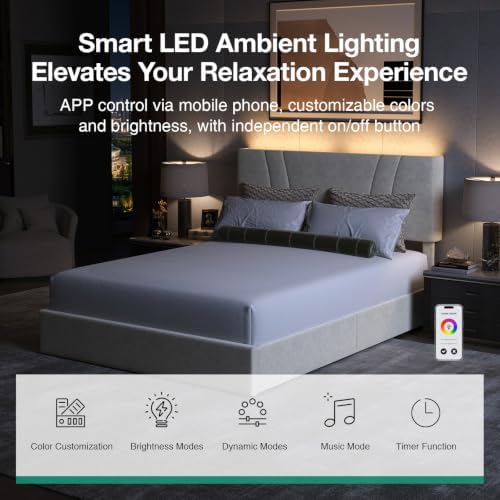 Novilla Queen Lift Up Storage Bed Frame/Charging Station/LED Light - Image 3