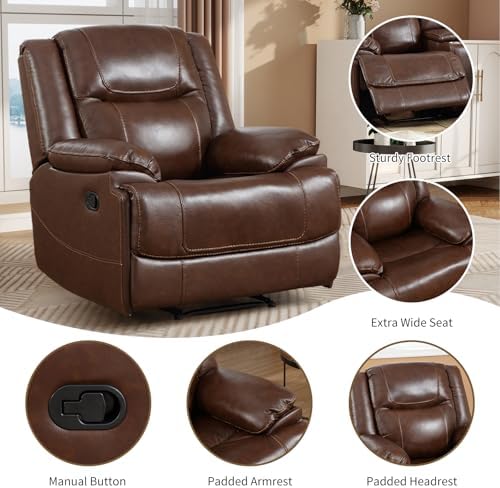 CANMOV Genuine Leather Manual Recliner Sofa Set - Image 5