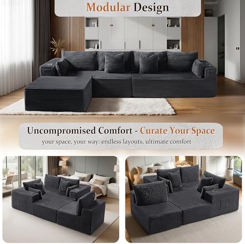 138" Oversized Cloud Sectional Couch, Comfort L Shaped Boneless Sofa - Image 4