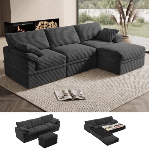 Boneless Couch with Storage, 48.6" Extra Deep-High Seat Modular Sectional Sofa by LOOFRA