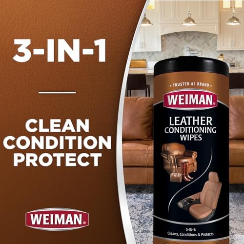 Weiman Leather Cleaner, Conditioner & Protector, 2 Pack Wipe - Image 2