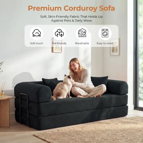 79" Convertible Futon Sofa Bed, Boneless Couch - Image 5
