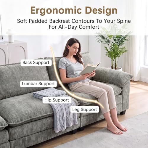 Homall 158.6" Cloud Couch, Modular Sectional Sofa, Light Grey - Image 4
