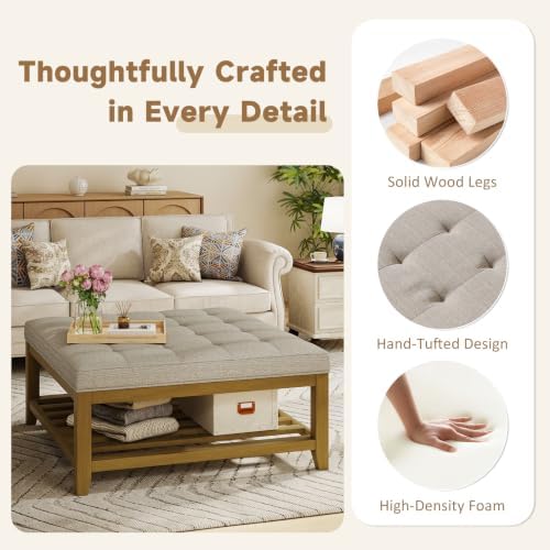 Befurtori Ottoman with Storage Bench, Linen Ottoman Coffee Table Gray Linen - Image 7