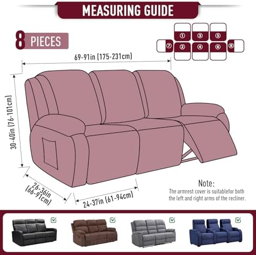 TAOCOCO Stretch Recliner Sofa Covers 8 Piece - Image 5