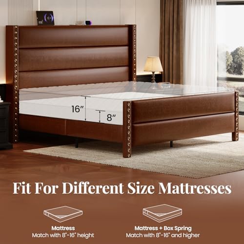 King Size 55" Tall Faux Leather Platform Bed Frame - Image 5