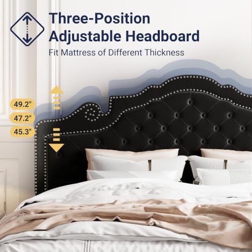 Allewie King Bed Frame with Adjustable Velvet Tiara Headboard, Upholstered - Image 6