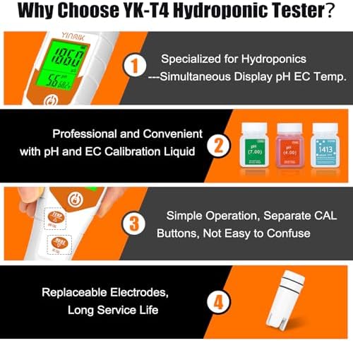 YINMIK pH Meter for Hydroponics, 4 in 1 PPM EC Meter for Plant Nutrients - Image 5