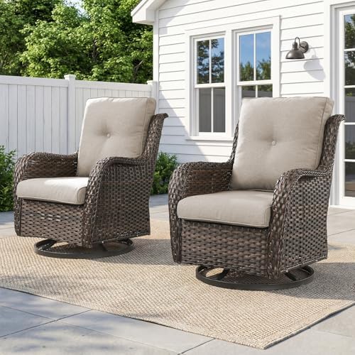 Belord Outdoor Swivel Chairs Set of 2, Patio Wicker Rocker Chairs, All Weather by Belord