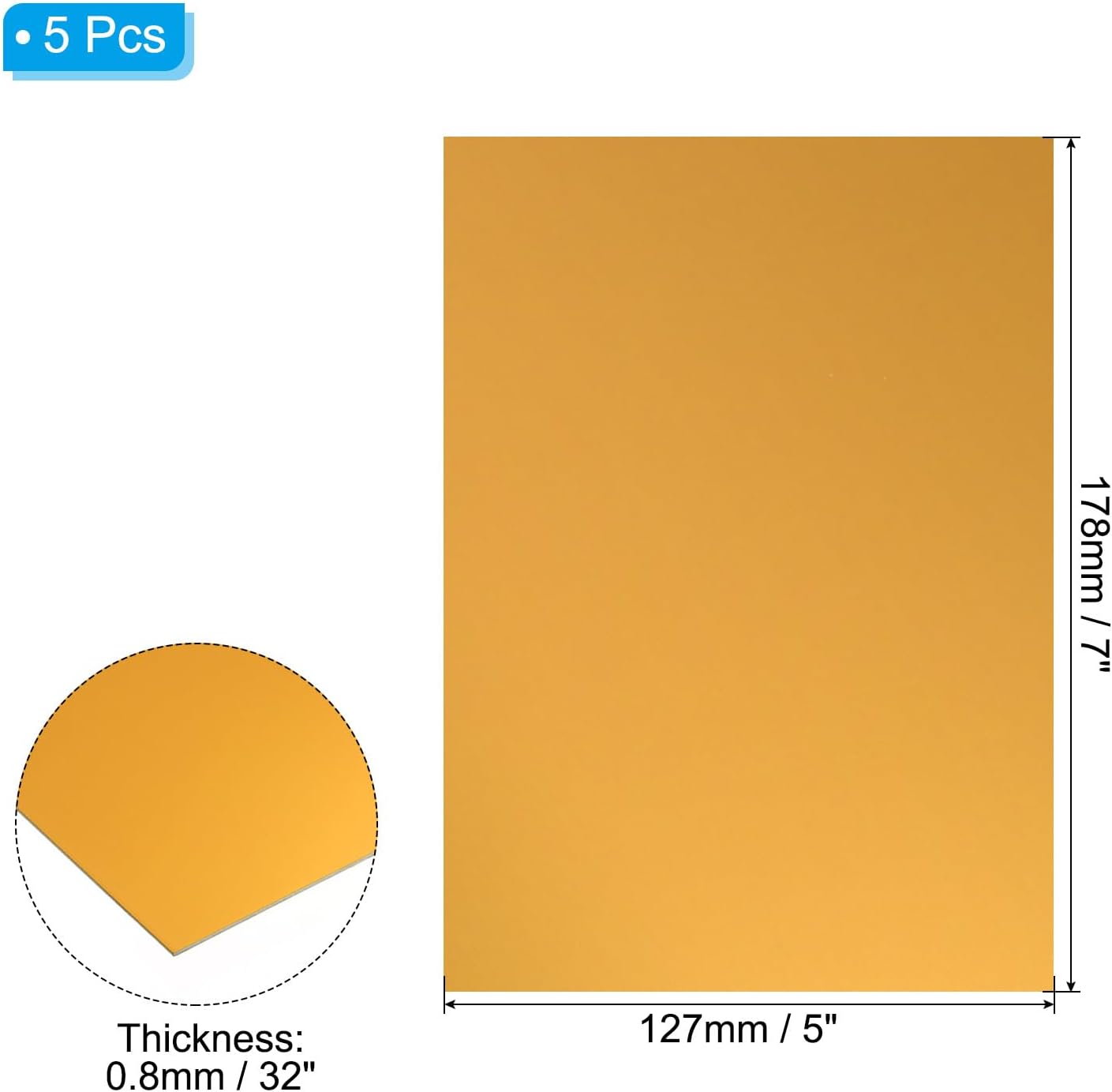 PATIKIL 7x5x1/32inch Anodized Aluminum Sheet, 5Pcs Metal Rectangle Aluminum Plate 0.8mm Thick Engraving Blanks for Laser Engraving DIY Decorative Crafting Home Decoration, Yellow