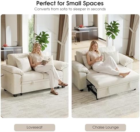 WorthFurni 61” Pull Out Couch, 2 in 1 Sleeper Sofa Bed - Image 3