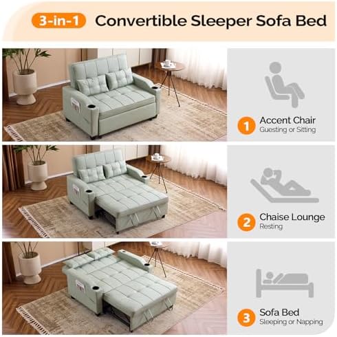 VINGLI Convertible Loveseat Sleeper Sofa Bed, Pullout Couch - Image 4
