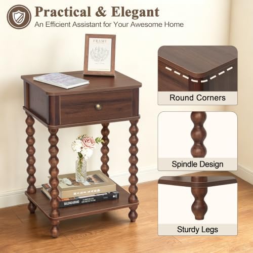 AWASEN Walnut Nightstand, Small End Table - Image 4