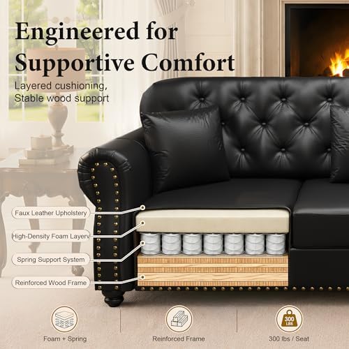 82.6'' Faux Leather Chesterfield Sofa - Image 5