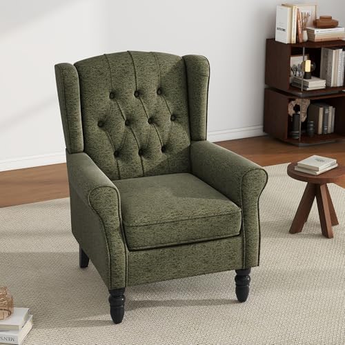 High Back Accent Chair, Fabric Upholstered Wingback Armchair - Image 7