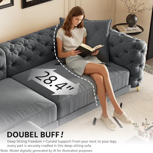 97.7'' Chesterfield Sleeper Sofa King Size, Dark Gray Velvet Pull out Couch - Image 4