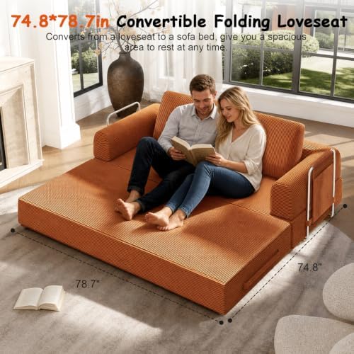 78" Convertible Sofa Bed, Corduroy Pull Out Couch - Image 4