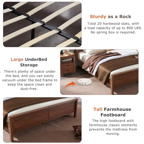 T4TREAM Farmhouse Queen Size Bed Frame w/Storage Bookcase Headboard, Sliding - Image 6