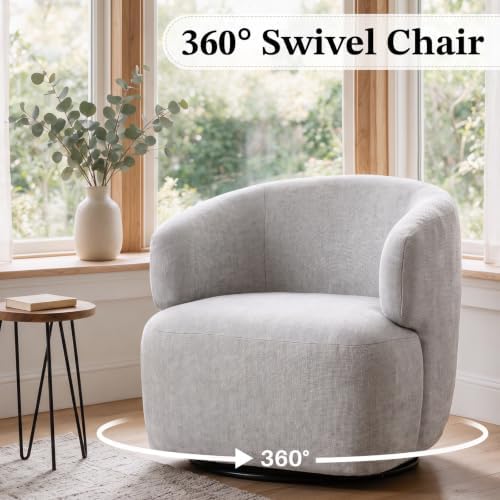 SOFTHION Swivel Accent Chair, Chenille Barrel Chair, Light Grey - Image 4