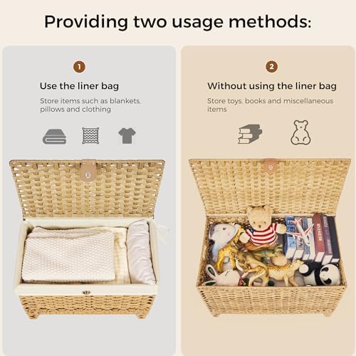 Wicker Storage Basket with Lid, 200L Storage Bin with Removable Liner Bag - Image 7