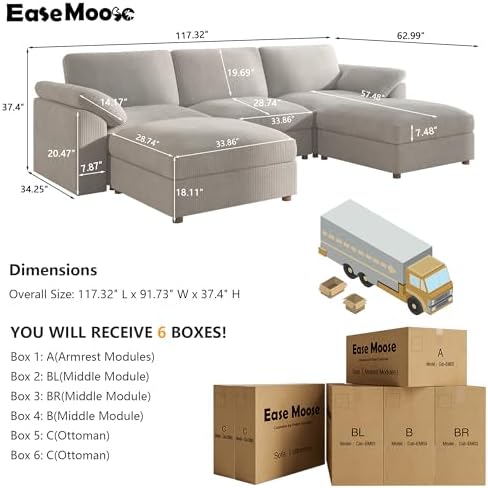 EASE MOOSE U Shape Sectional Cloud Couch, Oversized Modular Sectional Couch - Image 2