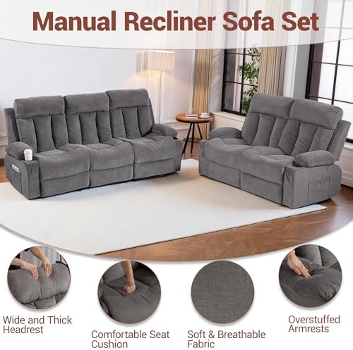 2 Piece Manual Recliner Sofa Set, Loveseat & Chair - Image 5