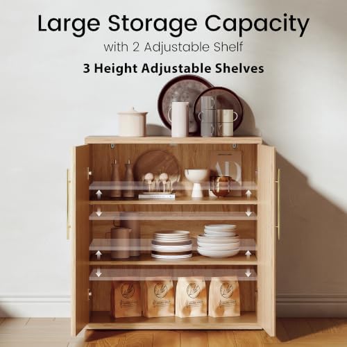 Buffet Cabinet with Storage, 31.5" Sideboard Cabinet w/Fluted Arch Doors & - Image 4