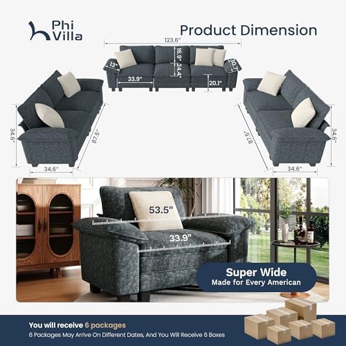 PHI VILLA 3-Piece Modular Sectional Cloud Couch and 2 Loveseats Sofa Set - Image 4