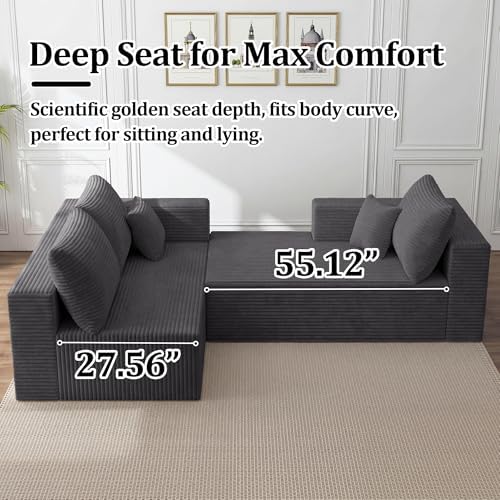 92.5" Modualr Sectional Sofa, L-Shaped Corduroy Cloud Couch - Image 4