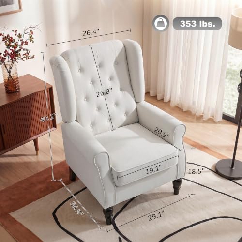 HOMCOM Comfy Accent Chair for Living Room, Wingback Armchair, Cream White - Image 2