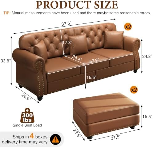 2-Piece Faux Leather Chesterfield Sofa Set - Image 3