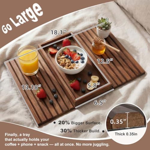 Sofa Arm Tray, Fits 6.5"+ Couch Armrest, Foldable Bamboo Large Storage Tray - Image 5