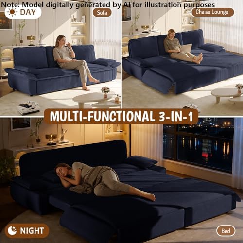 94.5'' Sleeper Sofa Bed King Size, Convertible Corduroy Couch, Dark Blue - Image 4